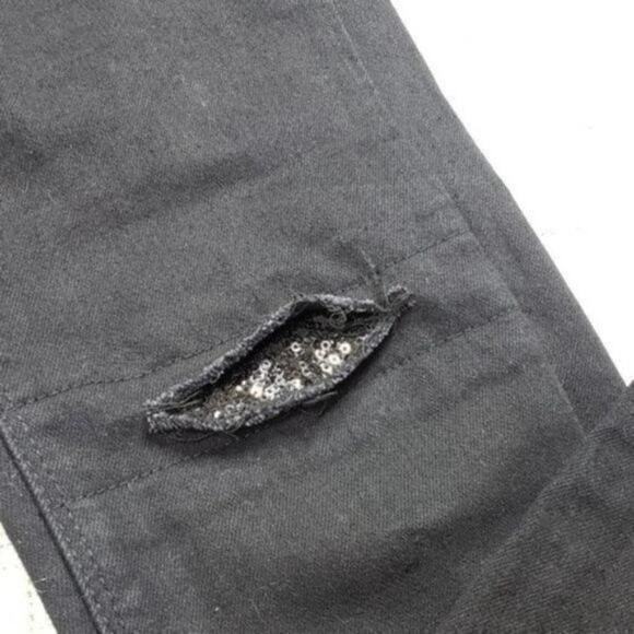 Zara Womens Skinny‎ Jeans Size 2 Black High Rise Sequin Distressed Raw Hem - Picture 3 of 3